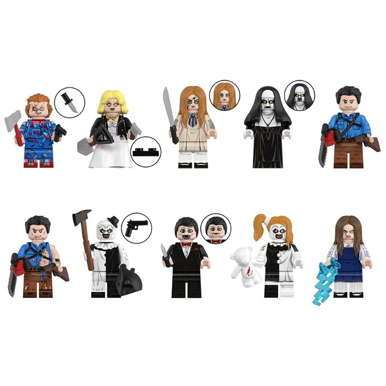 Horror Movie Figurines (Chucky, Bride of Chucky, M3GAN, Valak the Nun, Ash Williams, Art the Clown, Billy, Pale Girl, and Lilly D' Abo)