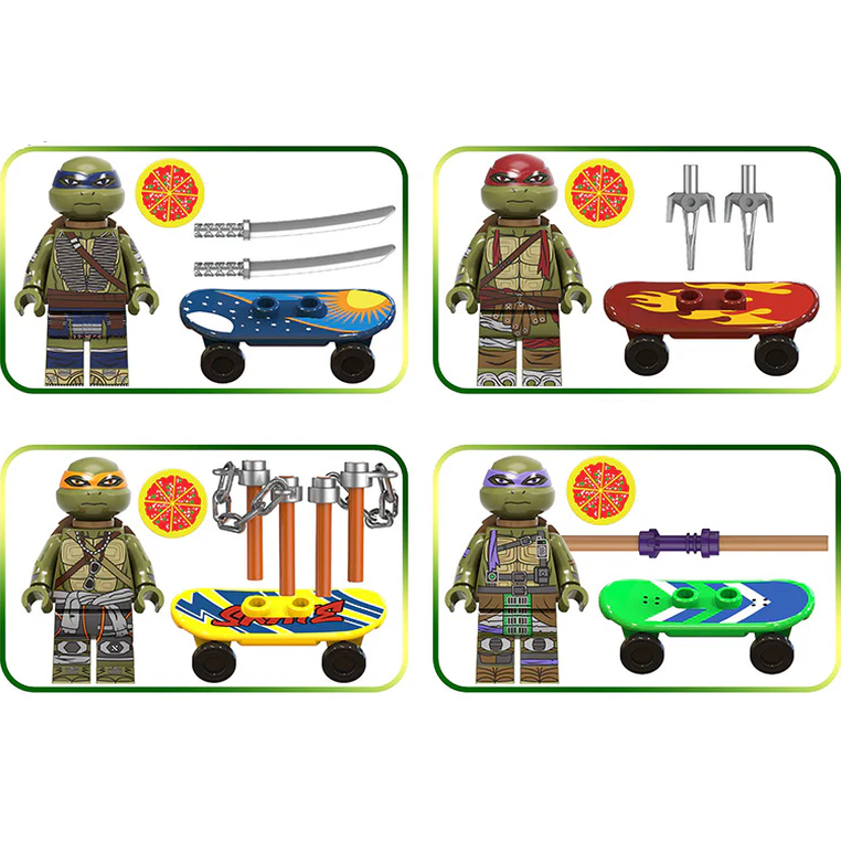 Custom-Compatible Hero Turtle Minifigure Set – Brick Building Fit
