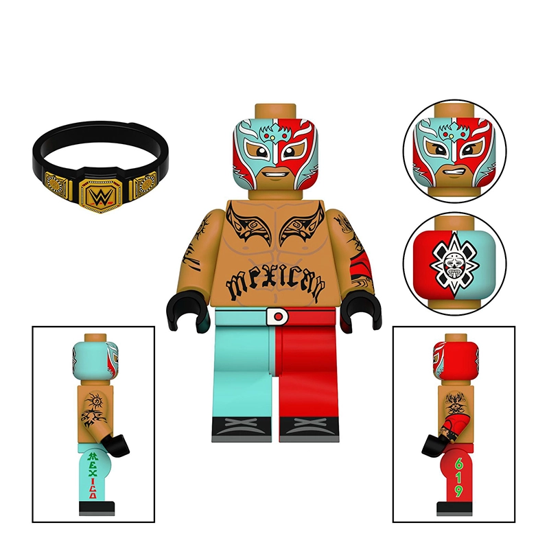 Bargain Brix Action Figures Masked Mystery High-Flyer Pro Wrestling Legends Figurine Set – Championship Ring Collection
