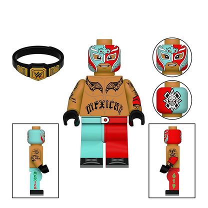 Bargain Brix Action Figures Masked Mystery High-Flyer Pro Wrestling Legends Figurine Set – Championship Ring Collection