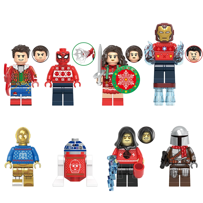 Bargain Brix All 8 Characters Custom Printed Christmas Various Figurines Set (Superheroes and Galactic Saga)