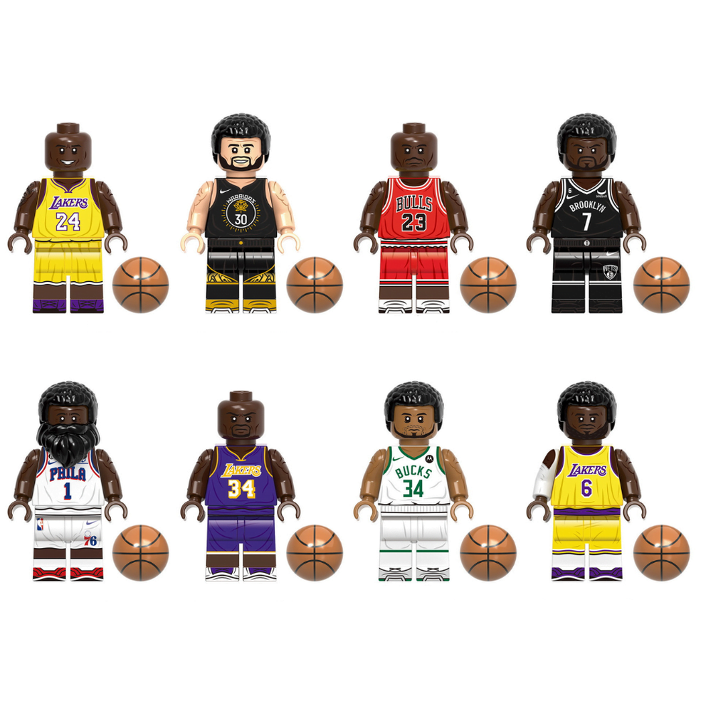 Bargain Brix Professional Basketball Figurines Set With Printed Uniforms In Team Colors