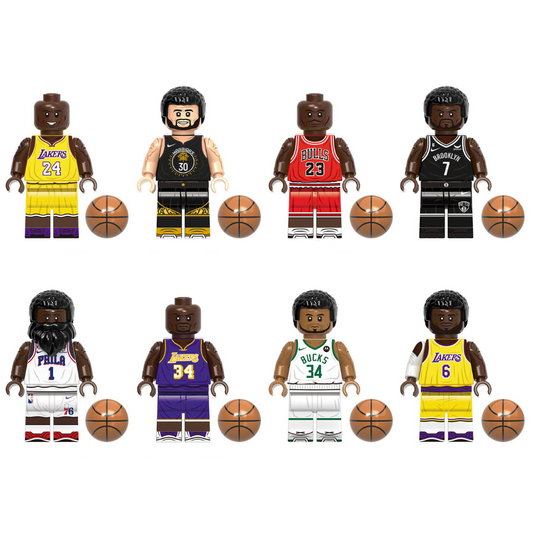Bargain Brix Professional Basketball Figurines Set With Printed Uniforms In Team Colors
